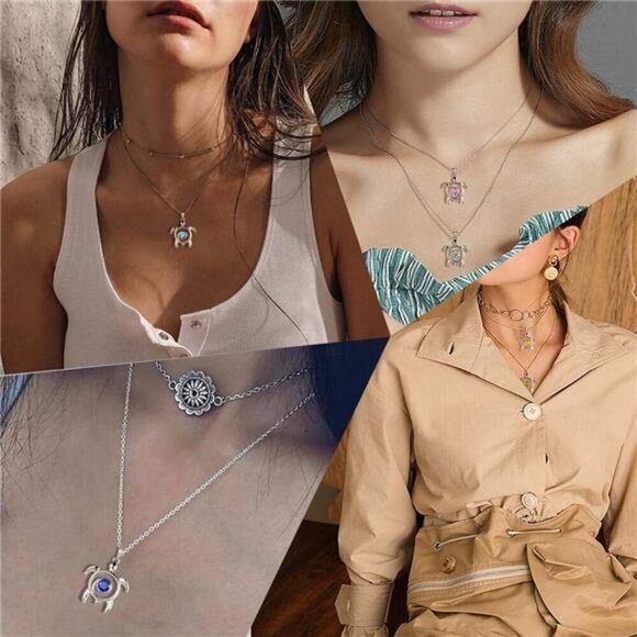 Silver Turtle Necklace Aurora Tears Celtic Spiral 925 Sterling Silver Women - Picture 2 of 7